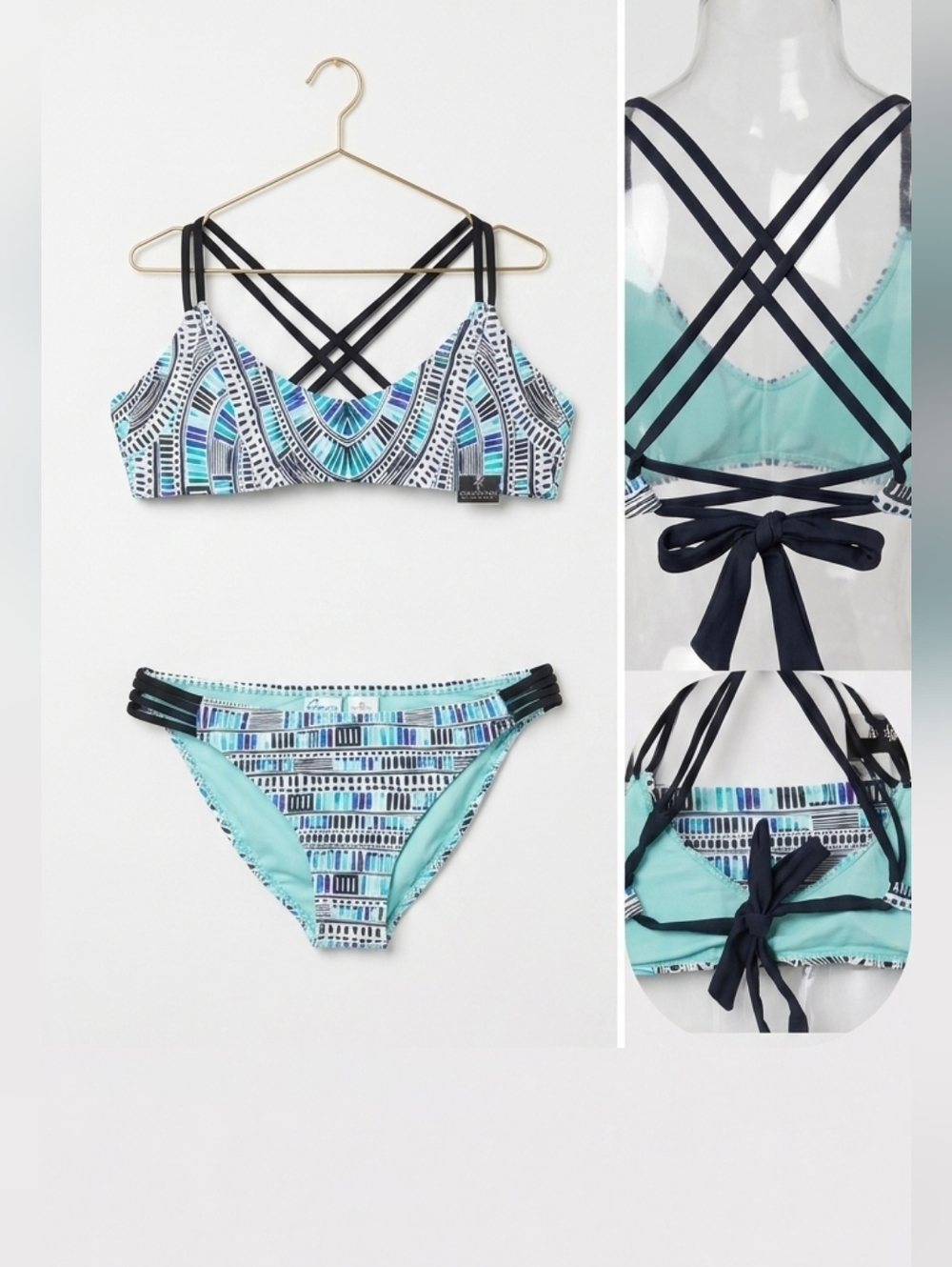 California Waves Blue and Black Patterned Women's Bikini